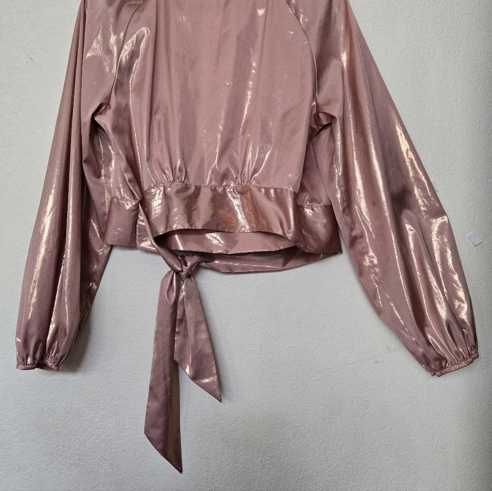 NWT, Victoria's Secret Shimmering Pink Wrap Blouse.Size L - Picture 7 of 9